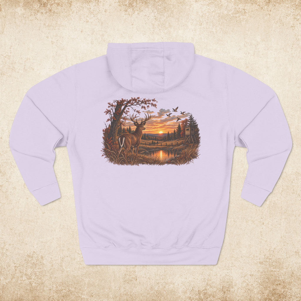 Hoodie — Rustic Deer Sunset Fleece Hoodie