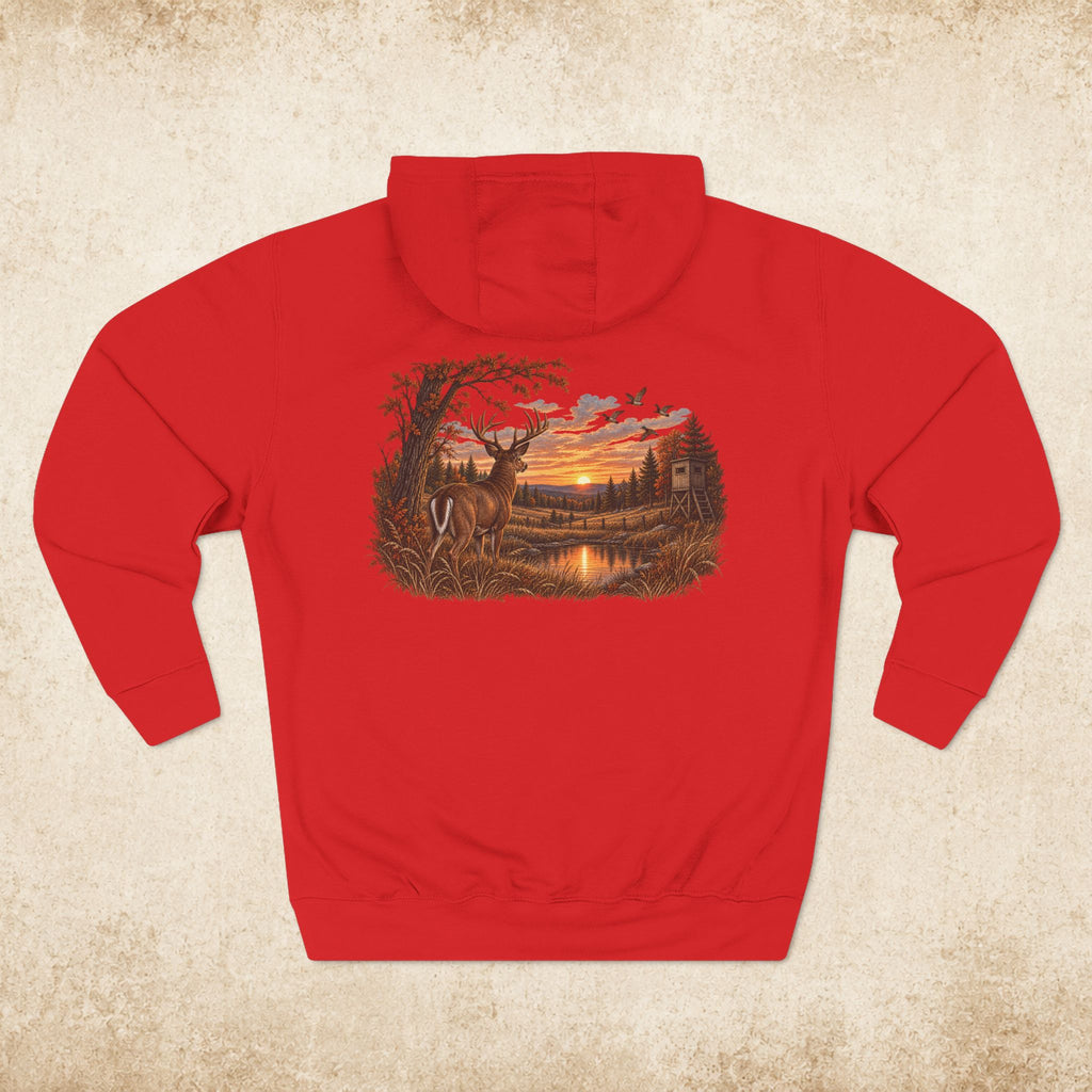 Hoodie — Rustic Deer Sunset Fleece Hoodie
