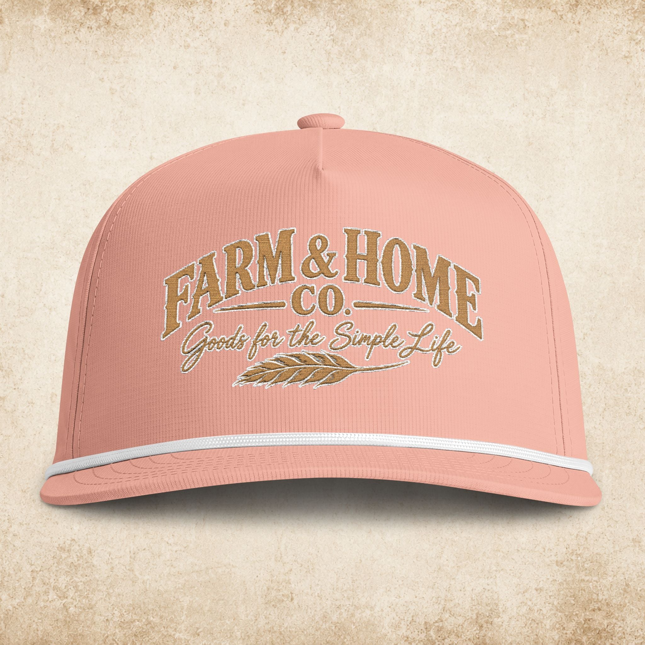 Farmer’s Sunwashed Rope Cap — "Farm & Home Co." Vintage Embroidered Trucker Hat