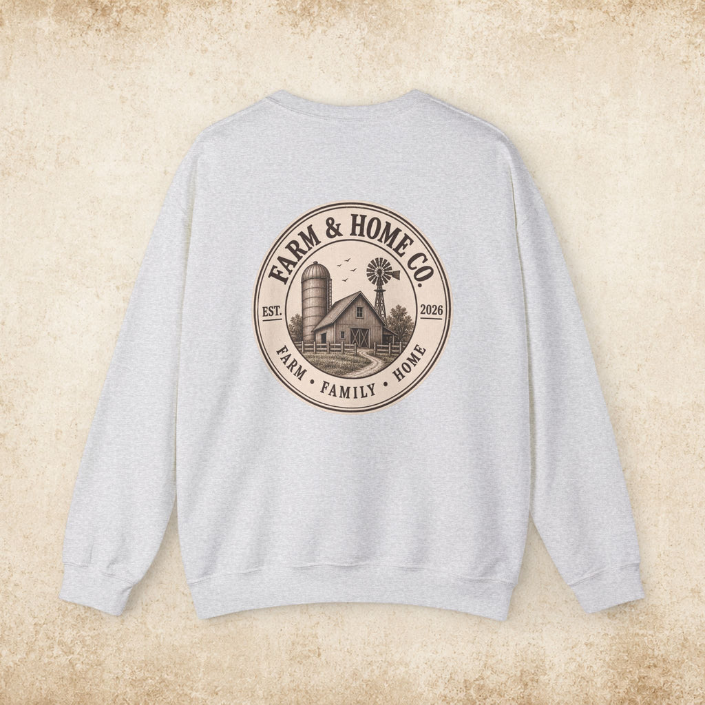 Farm & Home Co. Crewneck Sweatshirt - Rustic Farmhouse Logo Pullover