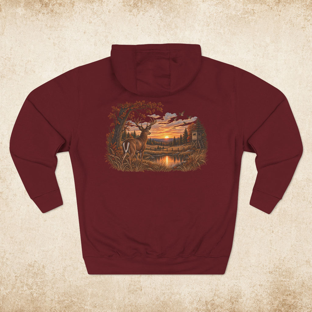 Hoodie — Rustic Deer Sunset Fleece Hoodie