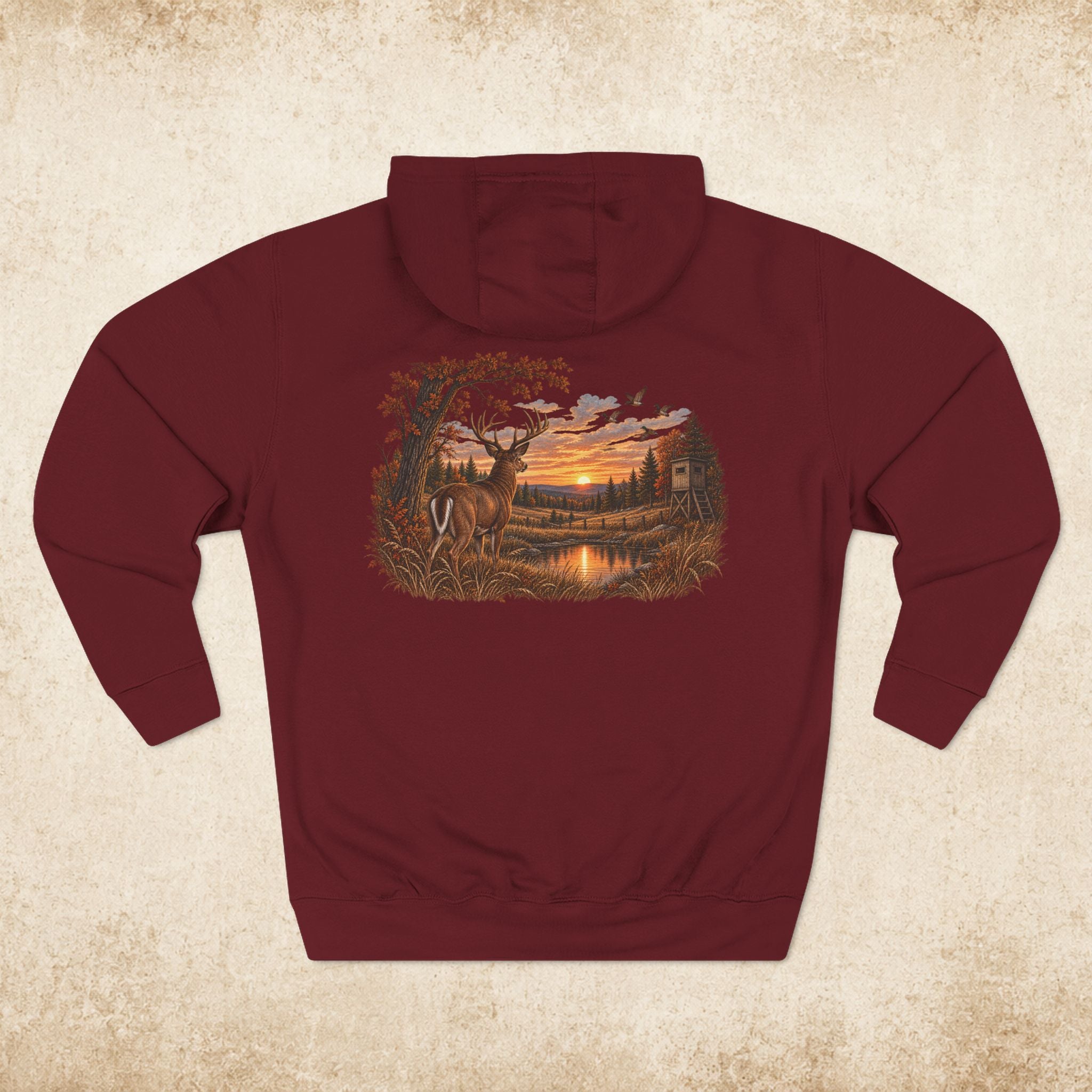 Hoodie — Rustic Deer Sunset Fleece Hoodie