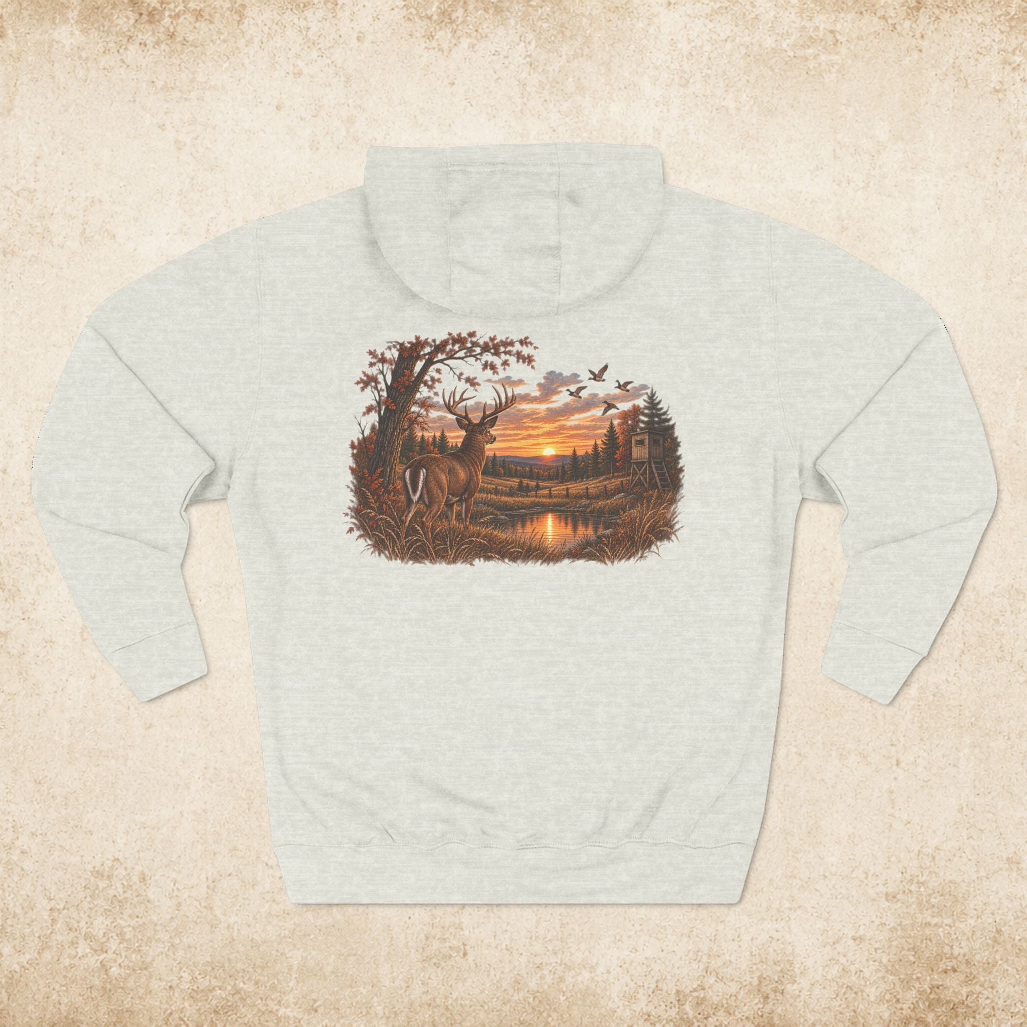 Hoodie — Rustic Deer Sunset Fleece Hoodie