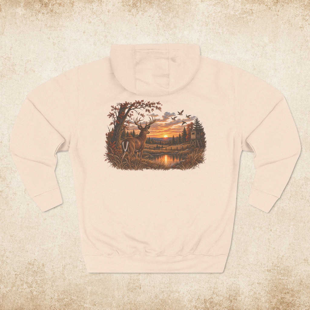 Hoodie — Rustic Deer Sunset Fleece Hoodie