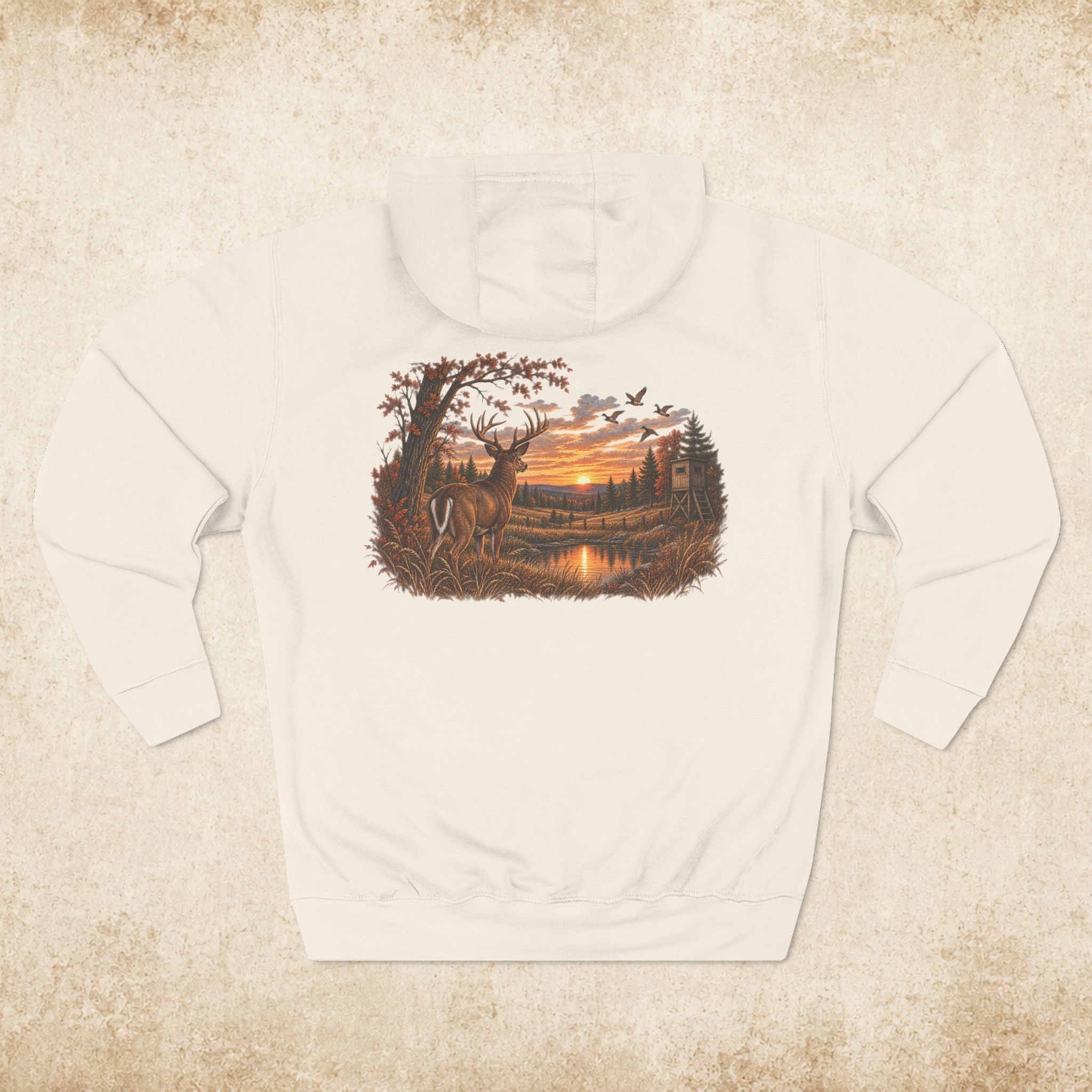 Hoodie — Rustic Deer Sunset Fleece Hoodie