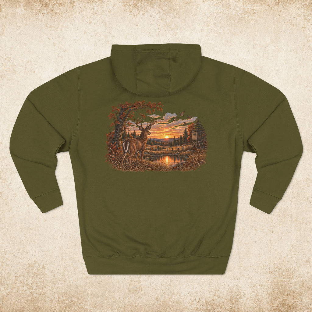 Hoodie — Rustic Deer Sunset Fleece Hoodie