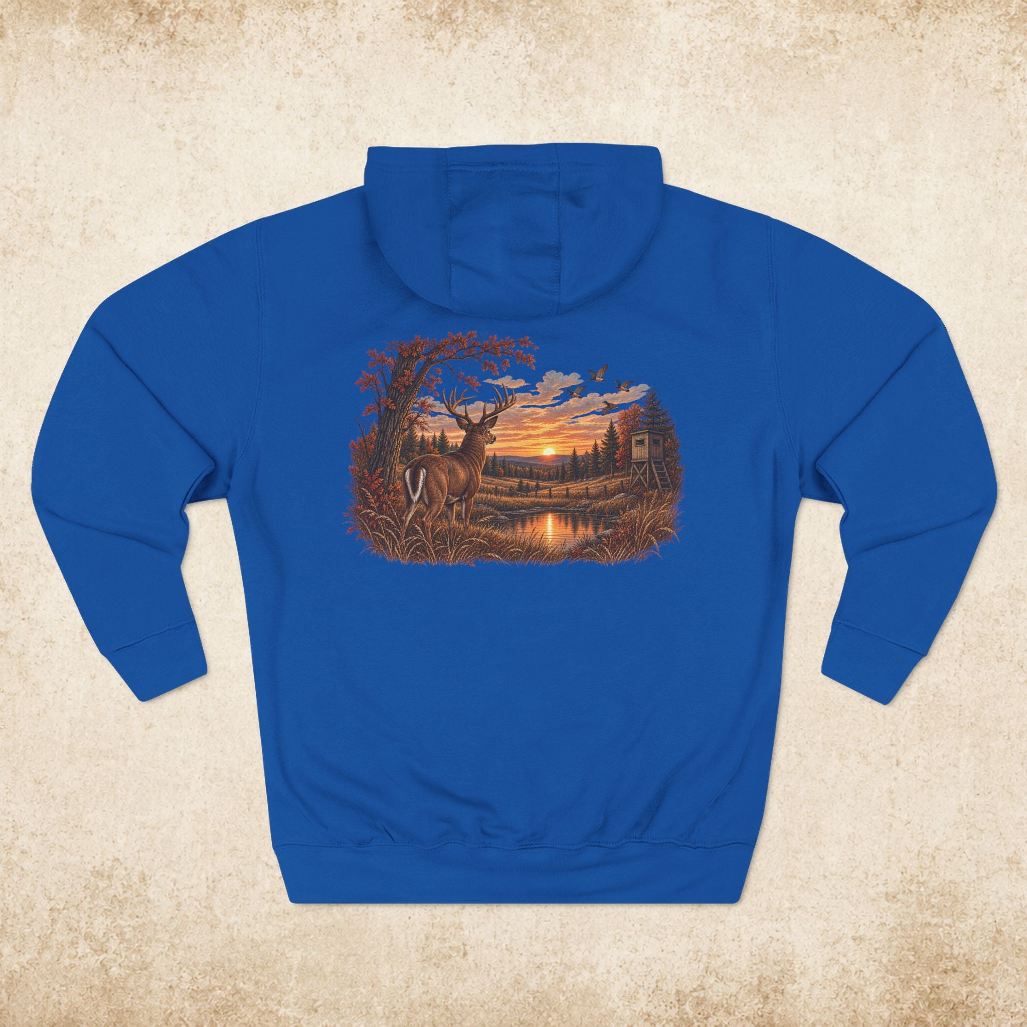 Hoodie — Rustic Deer Sunset Fleece Hoodie