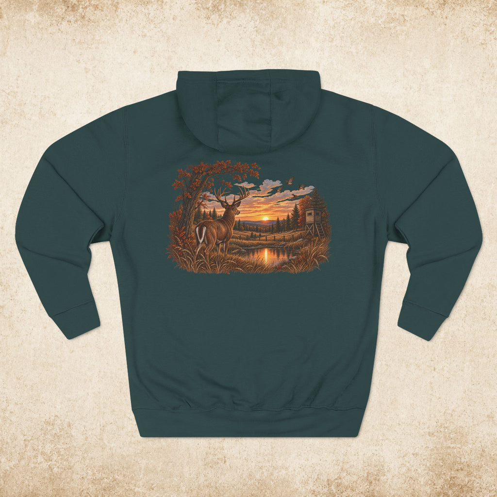 Hoodie — Rustic Deer Sunset Fleece Hoodie