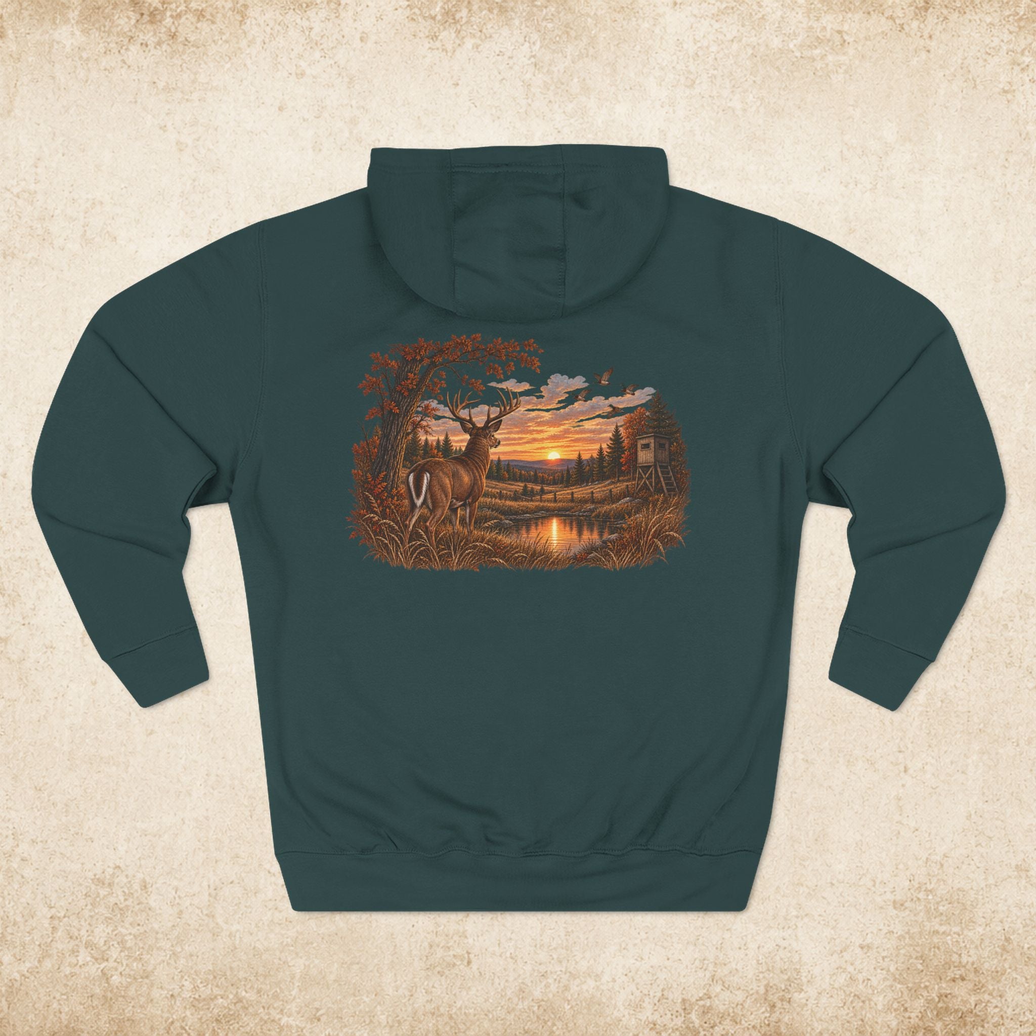 Hoodie — Rustic Deer Sunset Fleece Hoodie