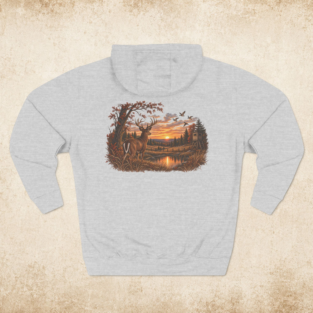 Hoodie — Rustic Deer Sunset Fleece Hoodie