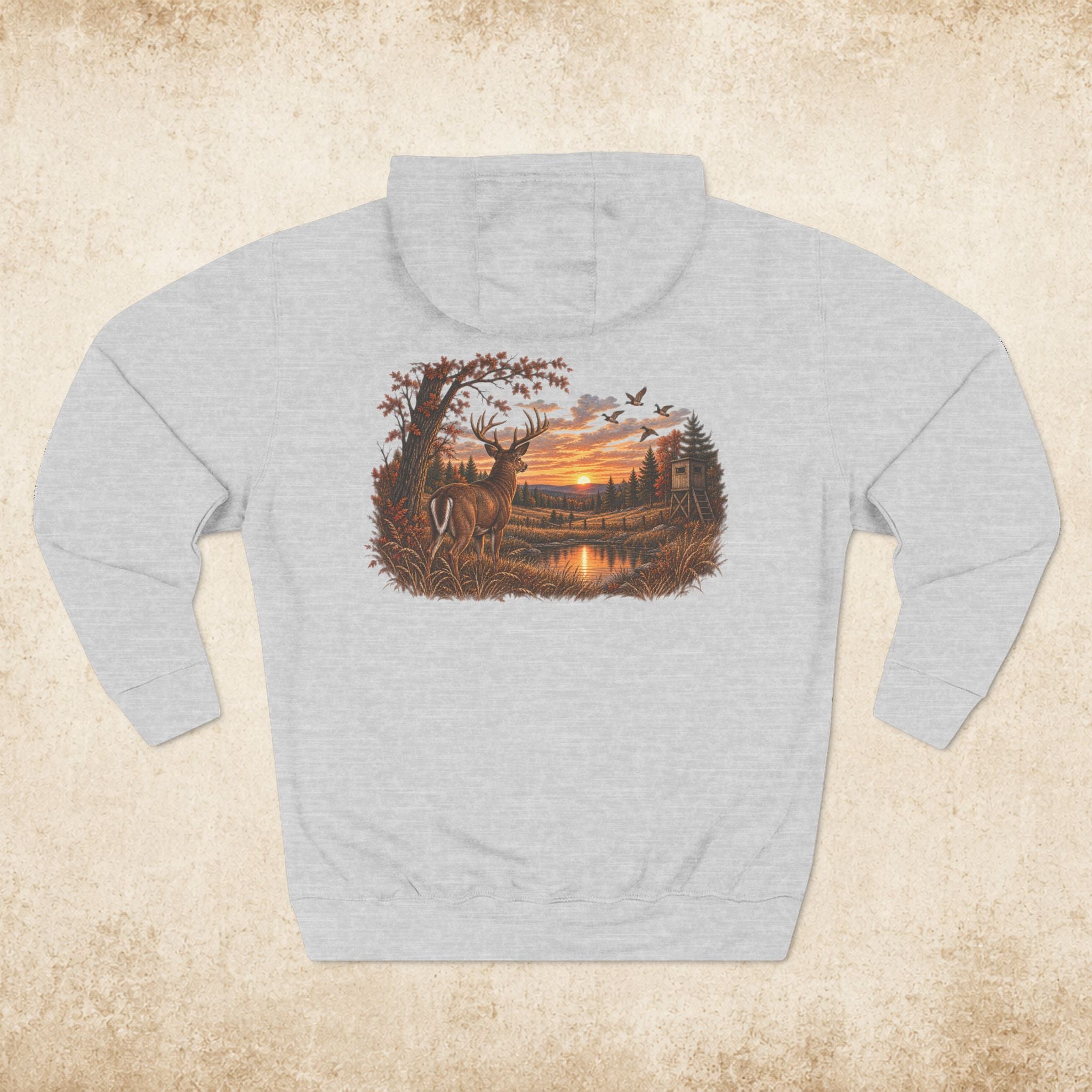 Hoodie — Rustic Deer Sunset Fleece Hoodie