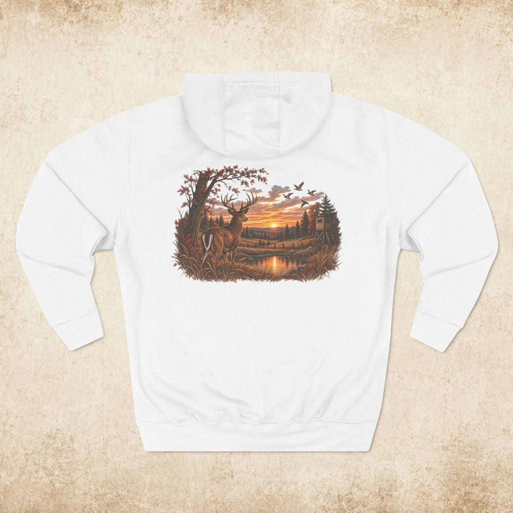 Hoodie — Rustic Deer Sunset Fleece Hoodie