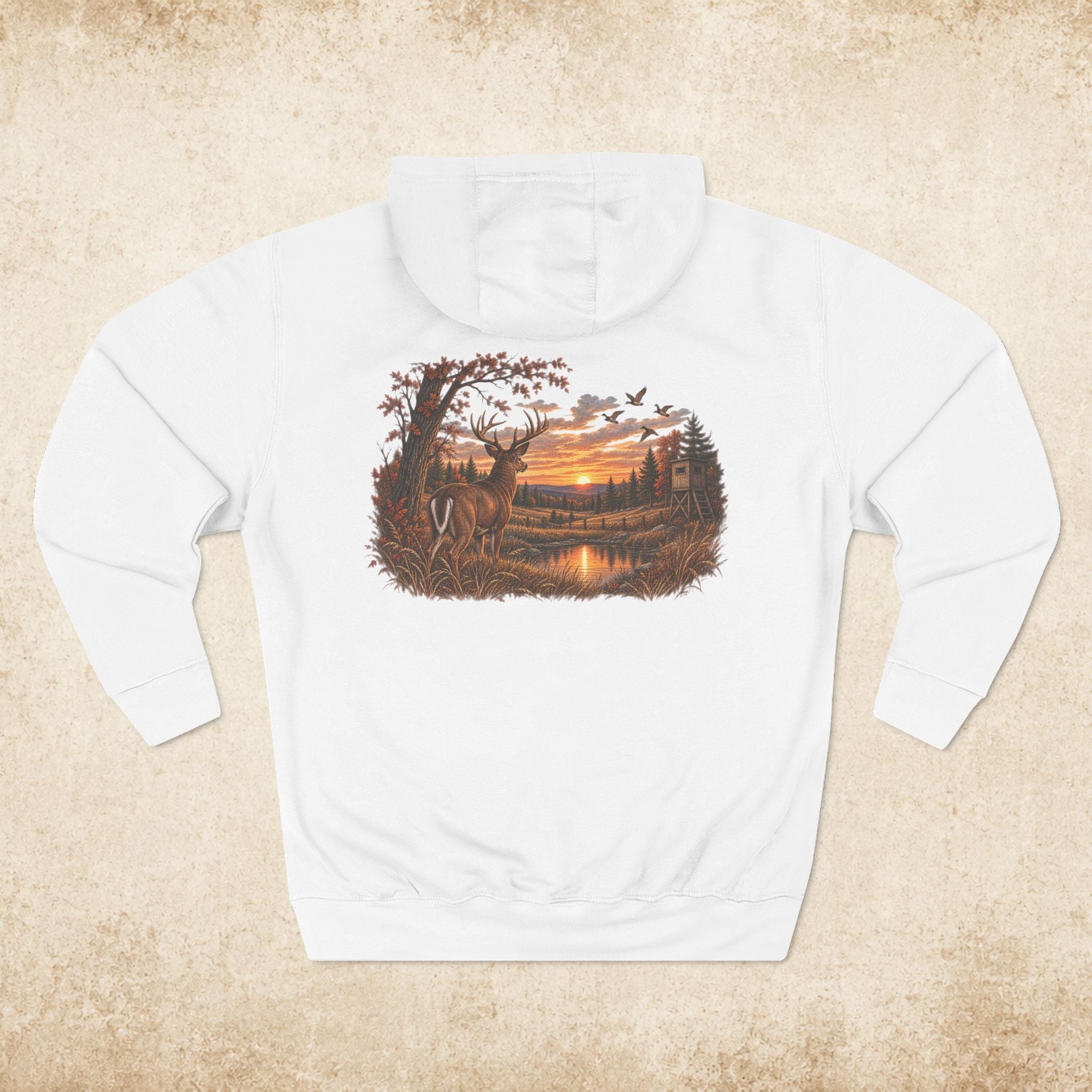Hoodie — Rustic Deer Sunset Fleece Hoodie