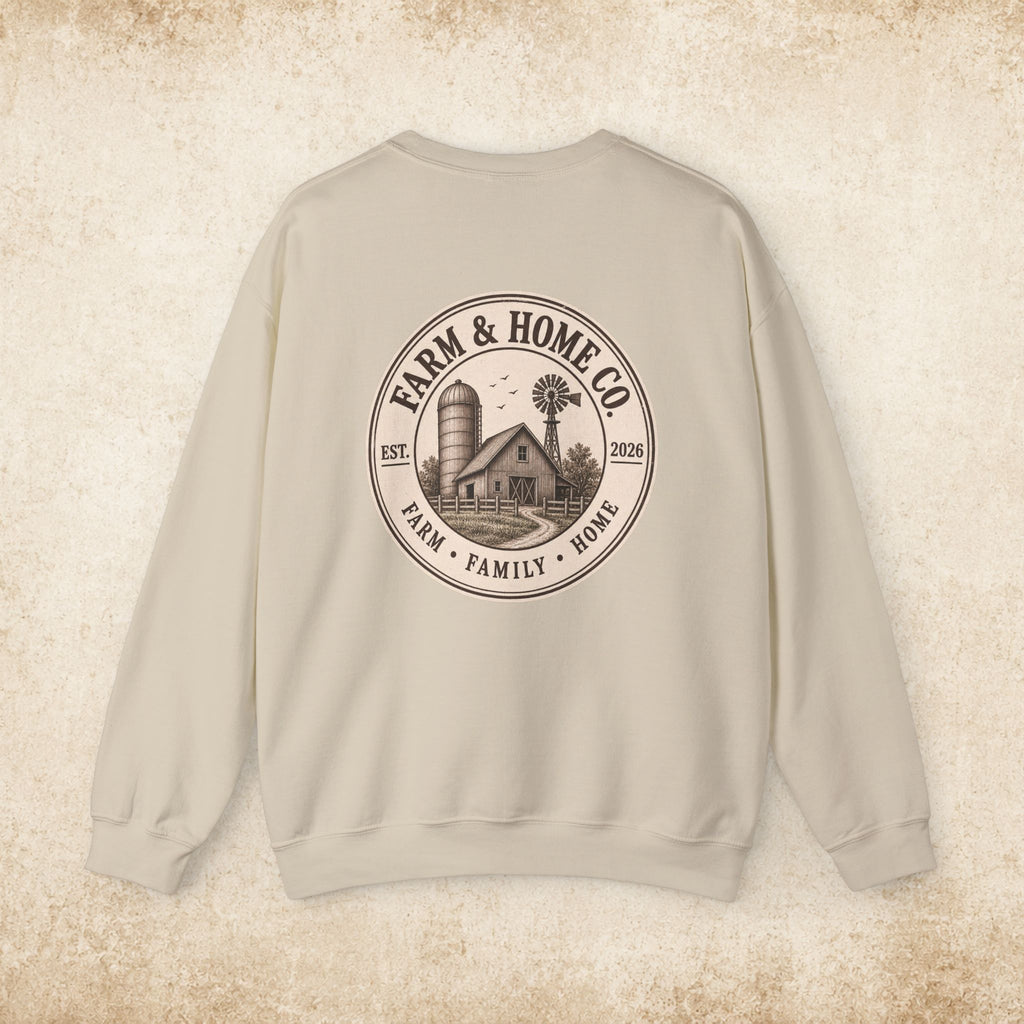 Farm & Home Co. Crewneck Sweatshirt - Rustic Farmhouse Logo Pullover