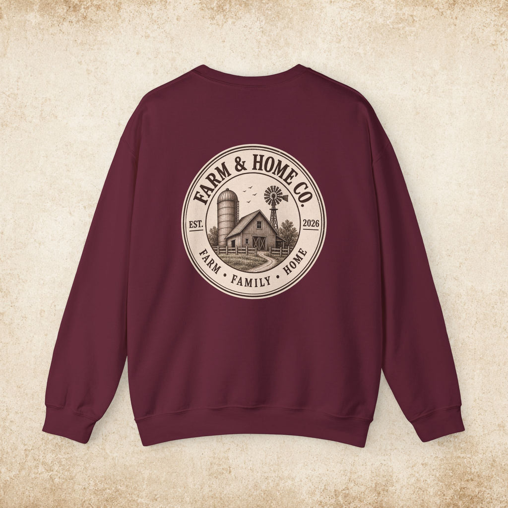 Farm & Home Co. Crewneck Sweatshirt - Rustic Farmhouse Logo Pullover
