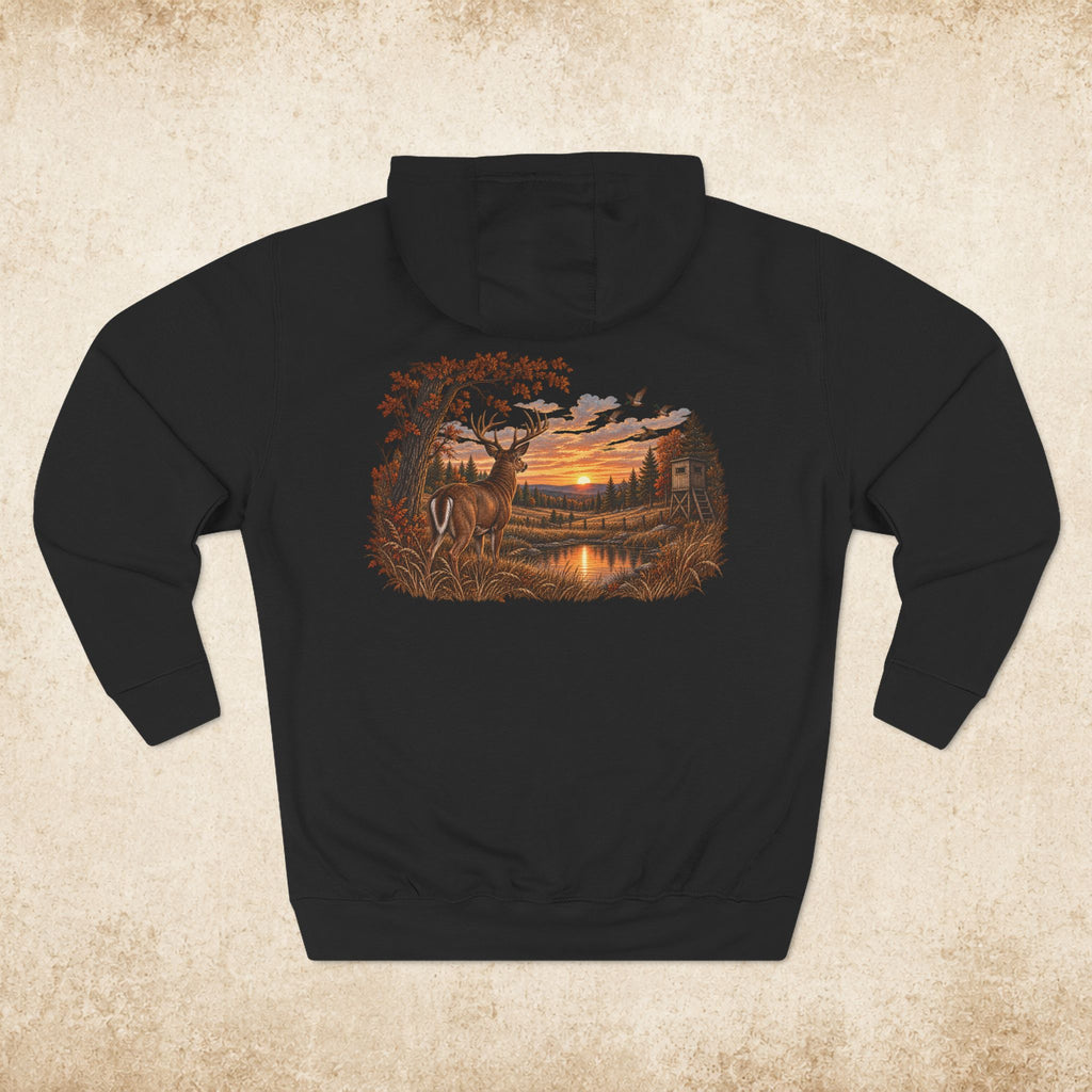 Hoodie — Rustic Deer Sunset Fleece Hoodie