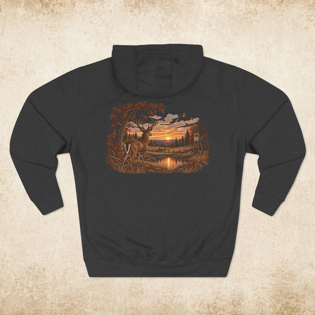Hoodie — Rustic Deer Sunset Fleece Hoodie