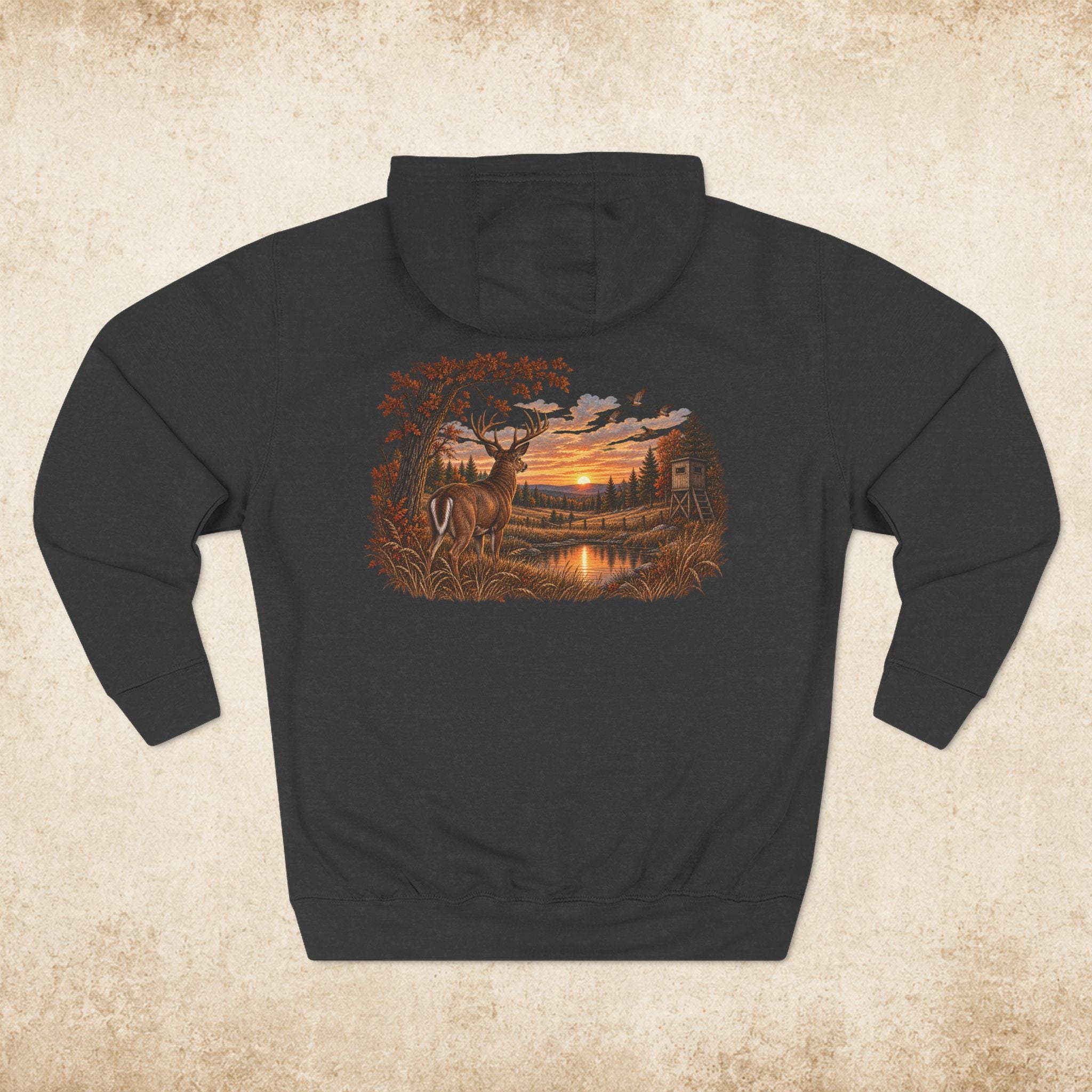 Hoodie — Rustic Deer Sunset Fleece Hoodie