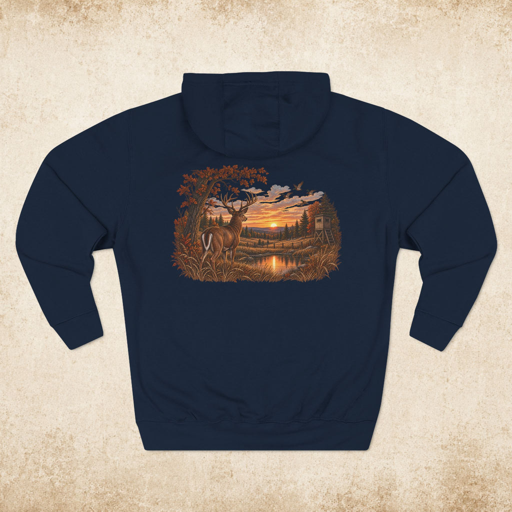 Hoodie — Rustic Deer Sunset Fleece Hoodie