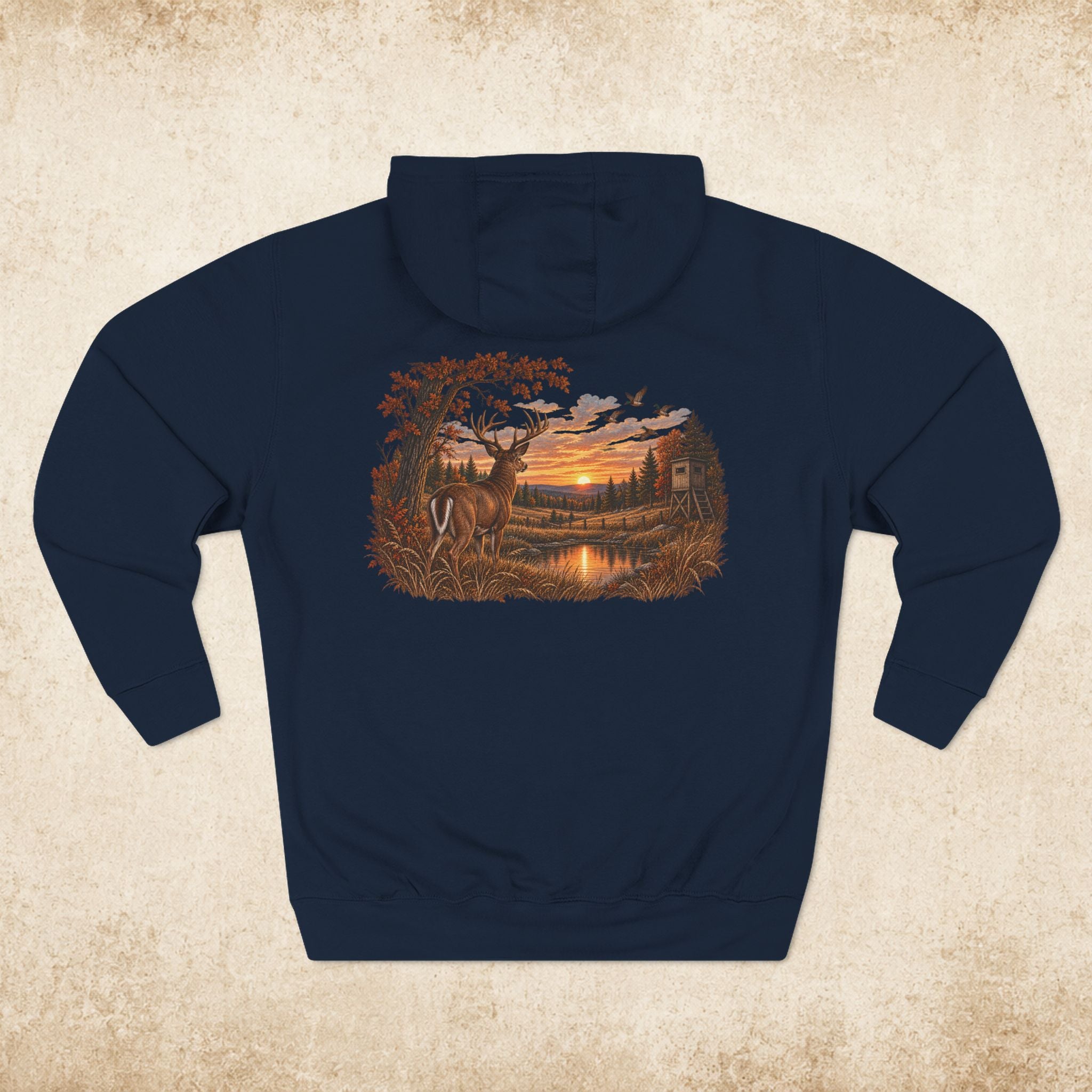 Hoodie — Rustic Deer Sunset Fleece Hoodie