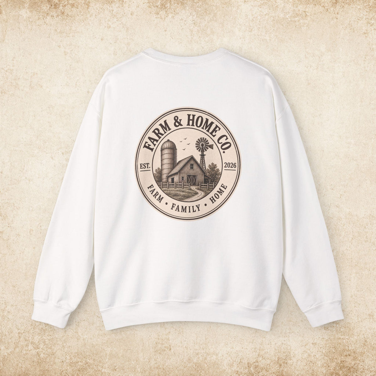 Farm & Home Co. Crewneck Sweatshirt - Rustic Farmhouse Logo Pullover - farm&homeco