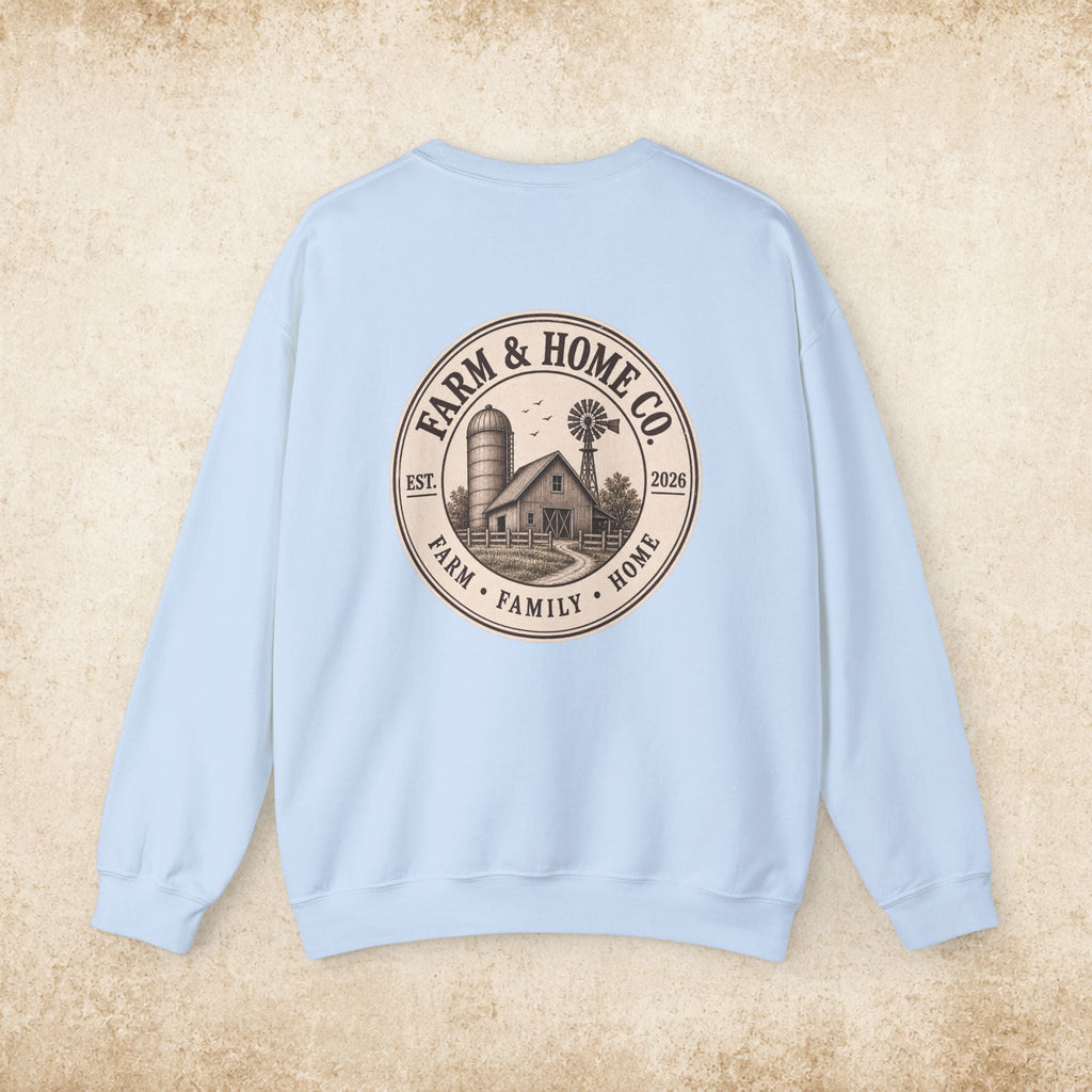 Farm & Home Co. Crewneck Sweatshirt - Rustic Farmhouse Logo Pullover - farm&homeco