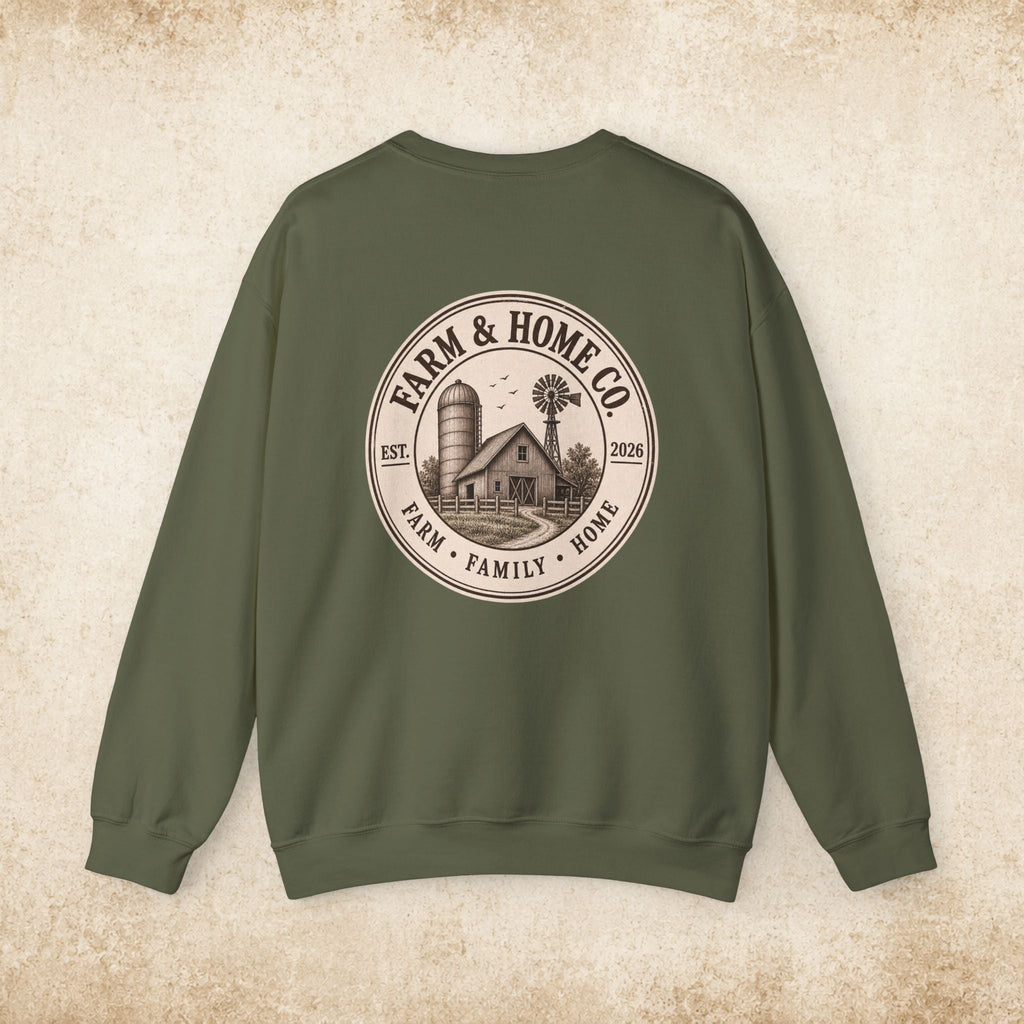 Farm & Home Co. Crewneck Sweatshirt - Rustic Farmhouse Logo Pullover - farm&homeco