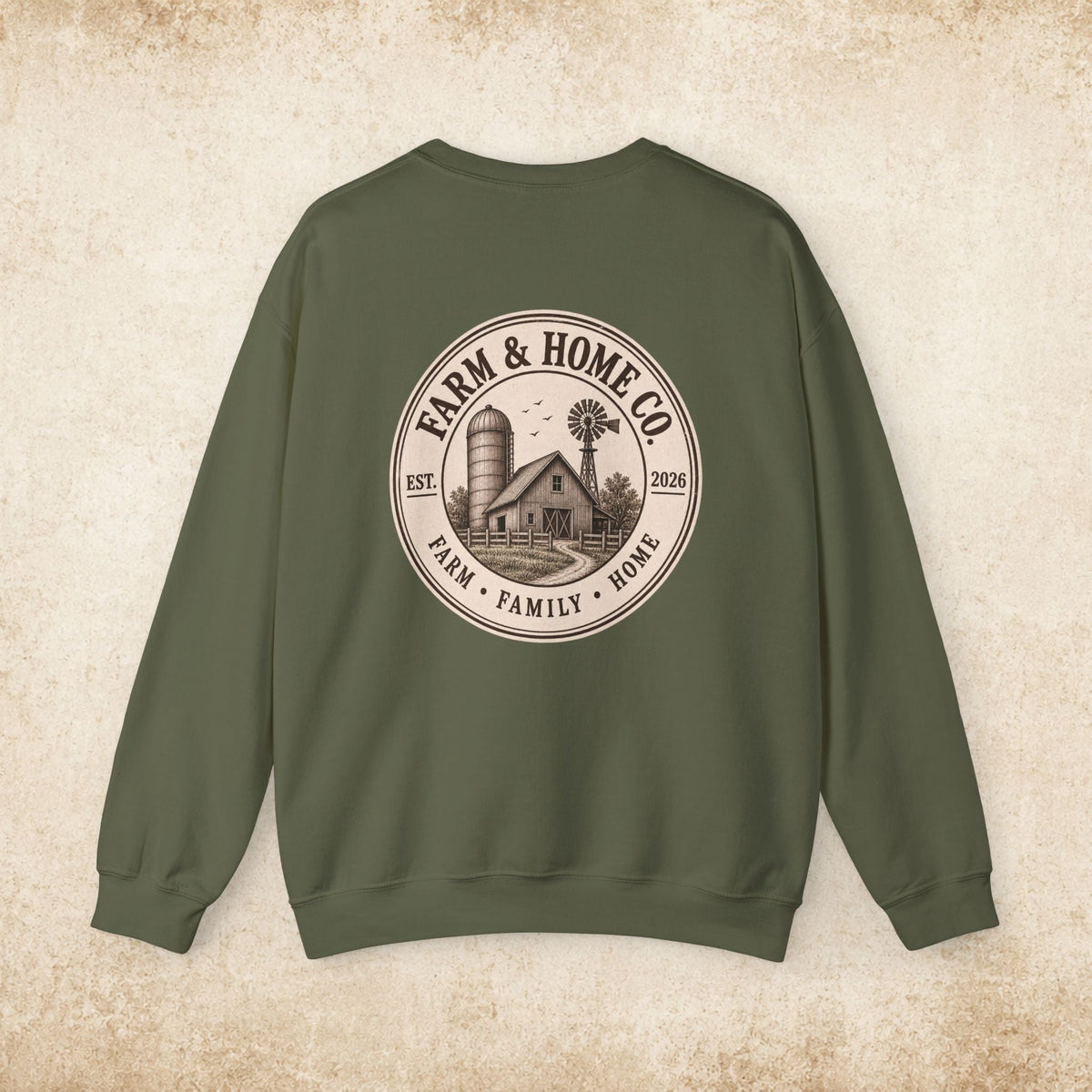 Farm & Home Co. Crewneck Sweatshirt - Rustic Farmhouse Logo Pullover - farm&homeco