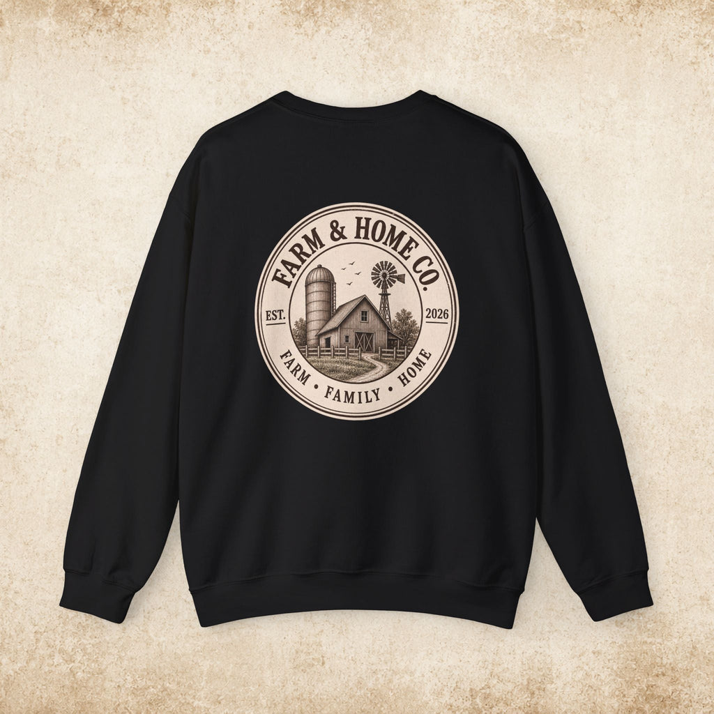Farm & Home Co. Crewneck Sweatshirt - Rustic Farmhouse Logo Pullover - farm&homeco