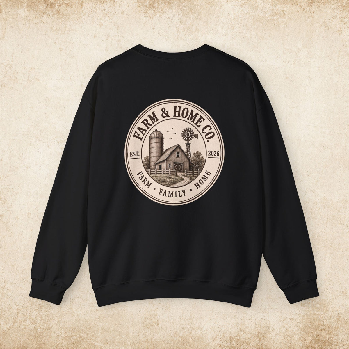 Farm & Home Co. Crewneck Sweatshirt - Rustic Farmhouse Logo Pullover - farm&homeco