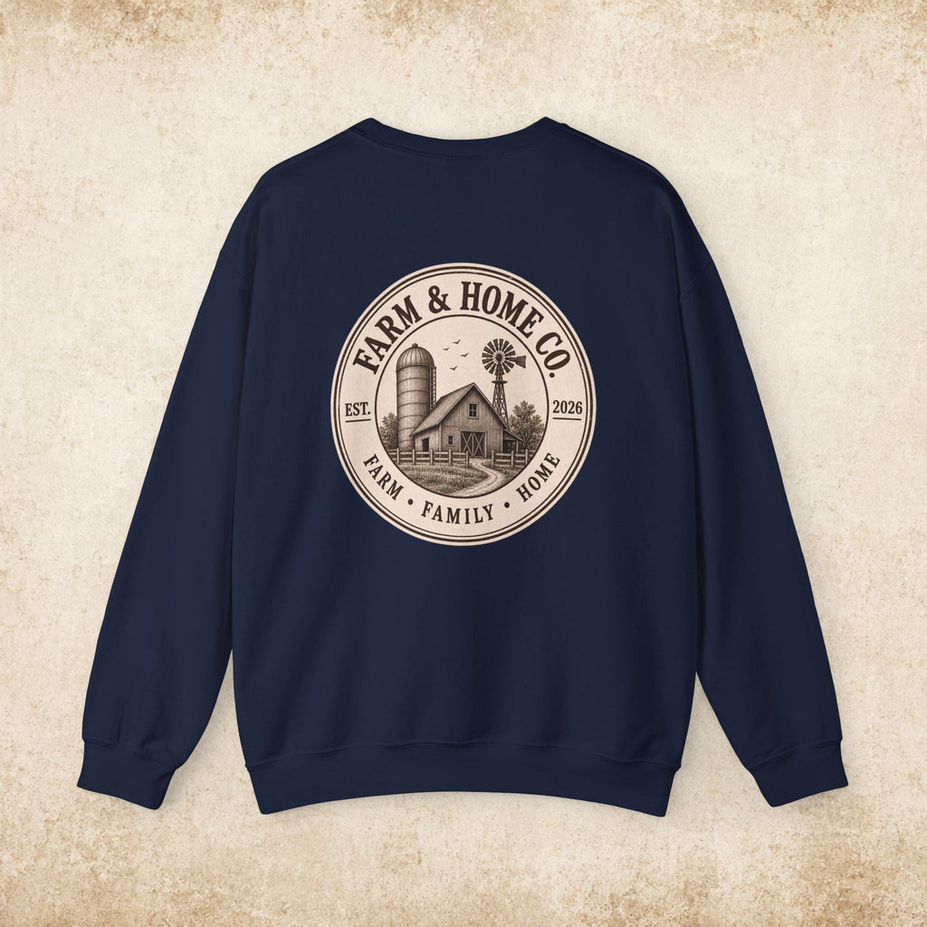 Farm & Home Co. Crewneck Sweatshirt - Rustic Farmhouse Logo Pullover - farm&homeco