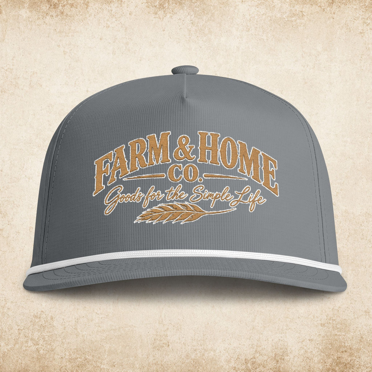 Farmer’s Sunwashed Rope Cap — "Farm & Home Co." Vintage Embroidered Trucker Hat - farm&homeco